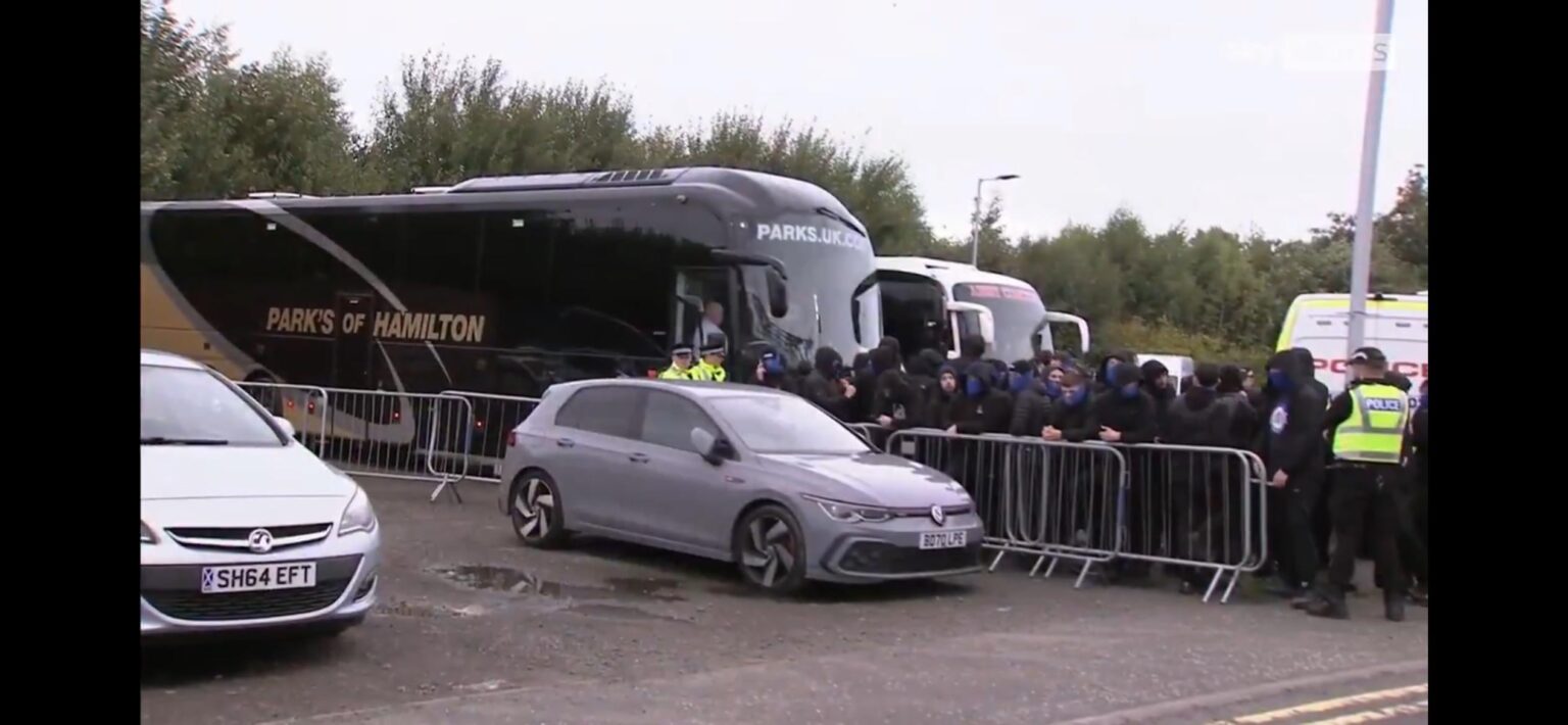 Union Bears blocking the team bus at Falkirk
