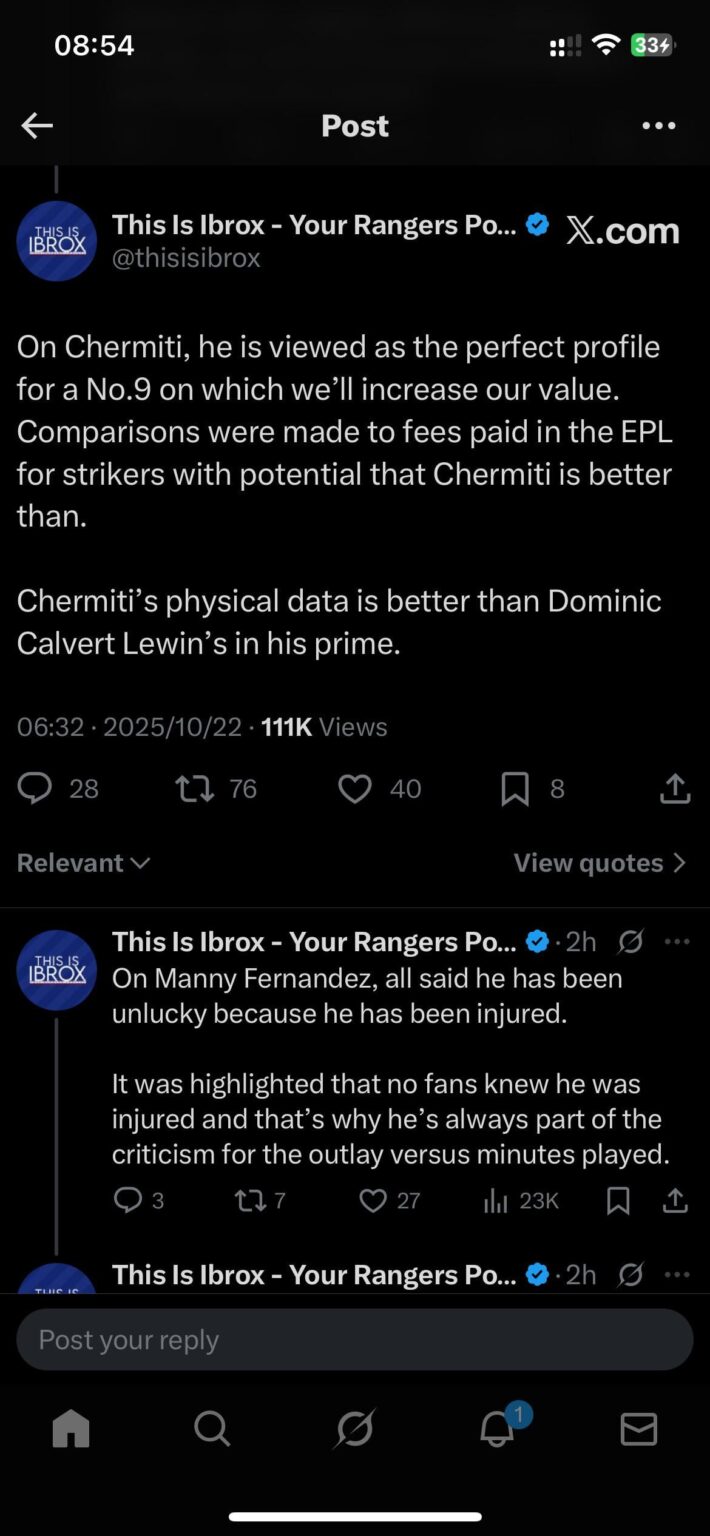 Thelwell: Chermiti was signed because he has better data than Calvert-Lewin (lol) and Fernandez has been injured despite nobody mentioning this before