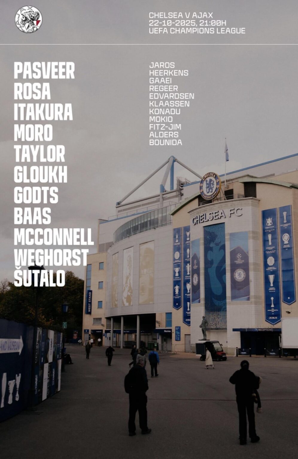 Line-up Ajax vs Chelsea