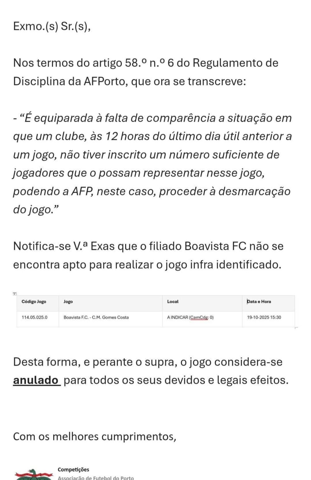 A circular pelos Facebook. Mais um jogo anulado, o que segundo os regulamentos da AFP significa a exclusão do Boavista, multa monetária e 2 anos sem poder inscrever na competição. É o fim?
