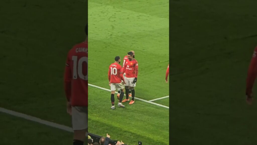 Matheus Cunha celebrated with Casemiro after scoring his first Man United Goal vs Brighton