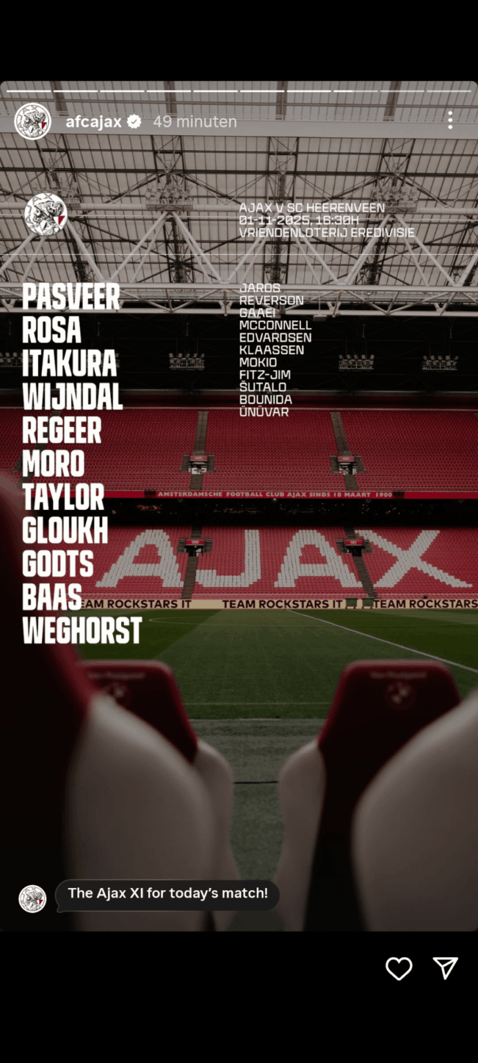 Starting 11 vs Heerenveen