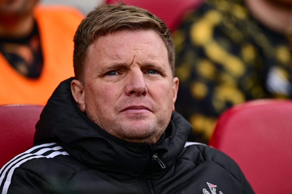 Eddie Howe looks on during Brentford vs Newcastle United.