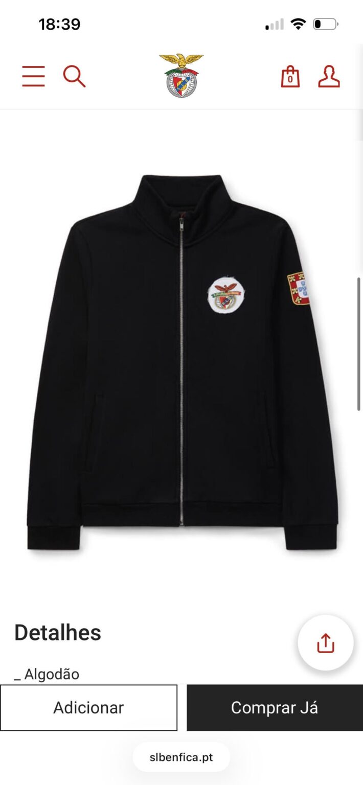 Casaco do Benfica - tamanhos