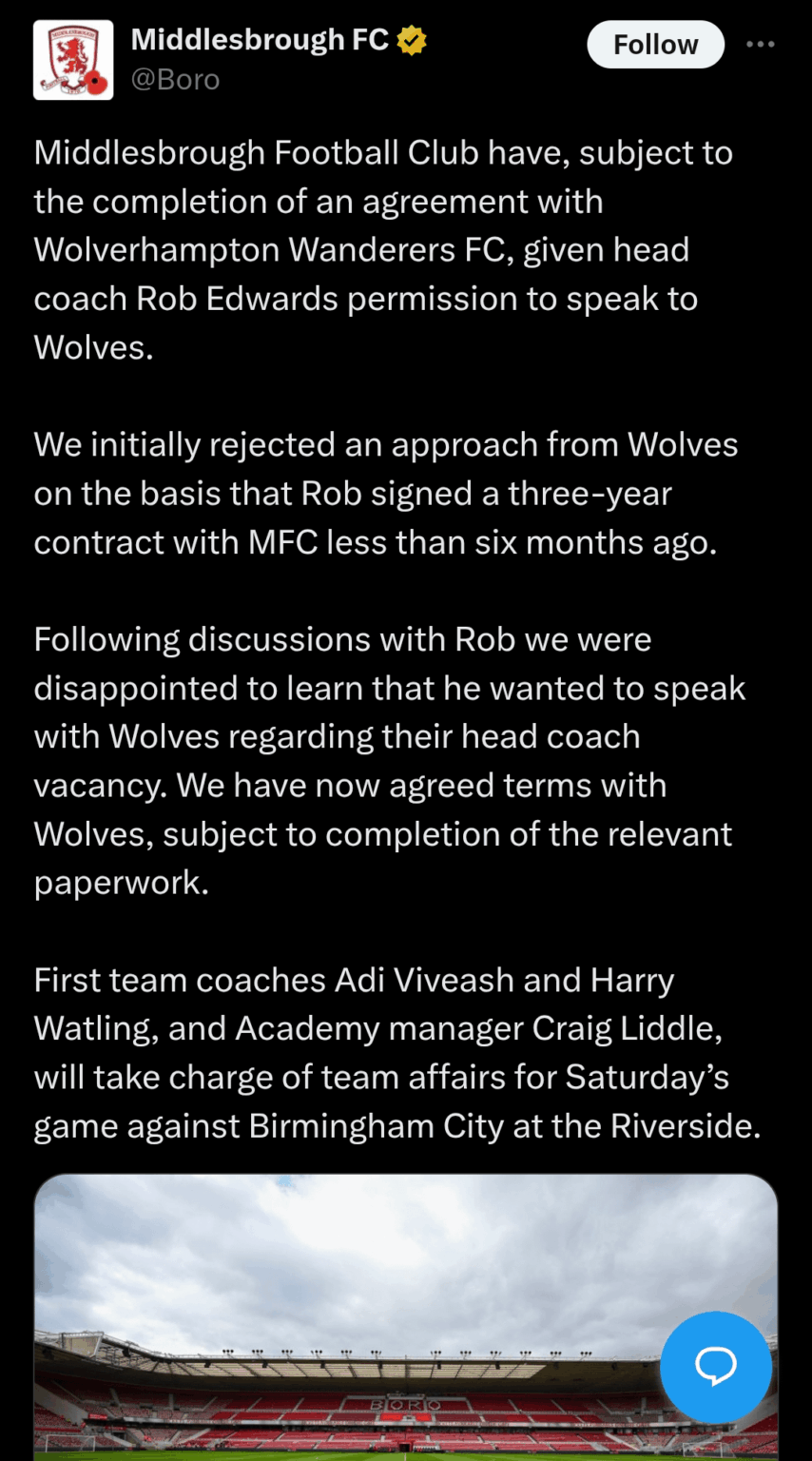 Boro statement just released