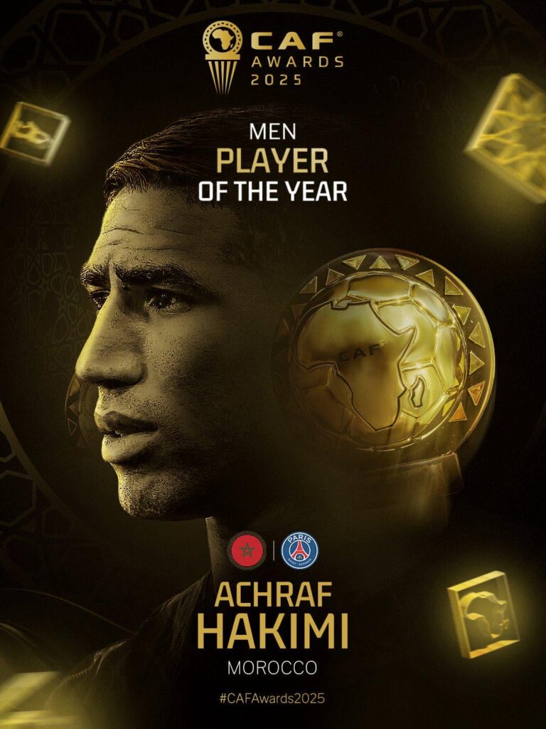Achraf Hakimi is the 2025 African Player of the Year