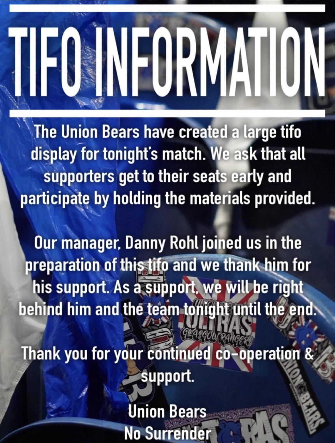 Danny Röhl apparently joined the UB in preparing tonight’s tifo