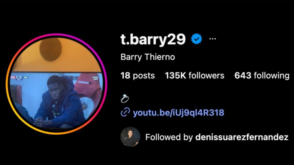 Everton striker Thierno Barry's Instagram