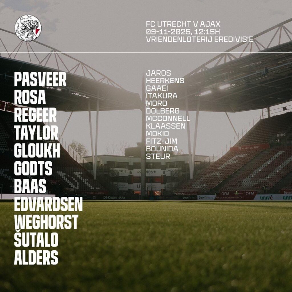 FC Utrecht - Ajax lineup | Starting debut for Gerald Alders