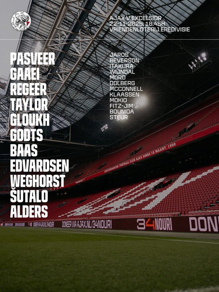 Ajax XI versus Excelsior tonight