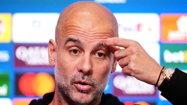 Pep Guardiola has apologised for confronting a cameraman after Manchester City's loss at St James' Park. Pic: PA