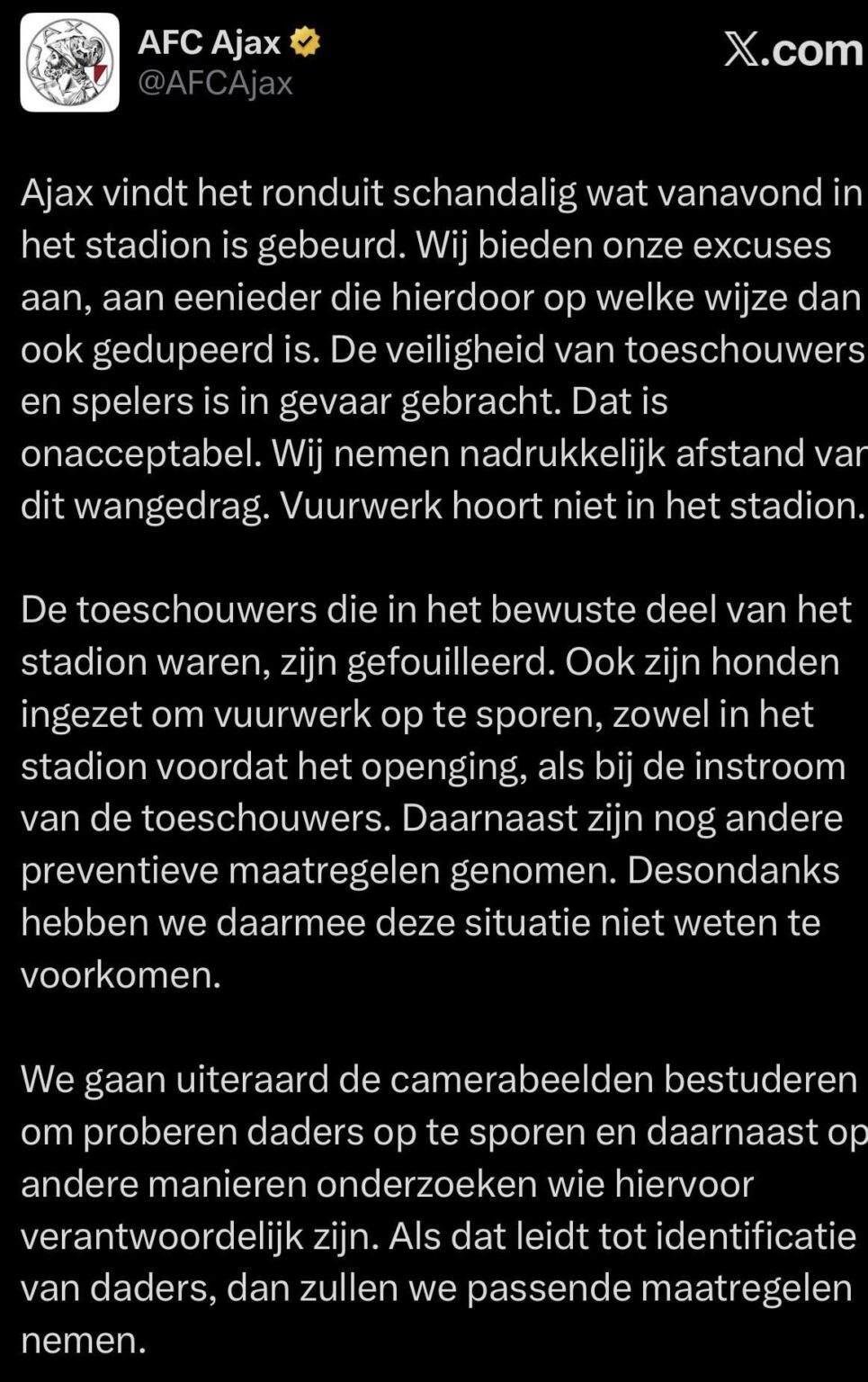 Official statement Ajax