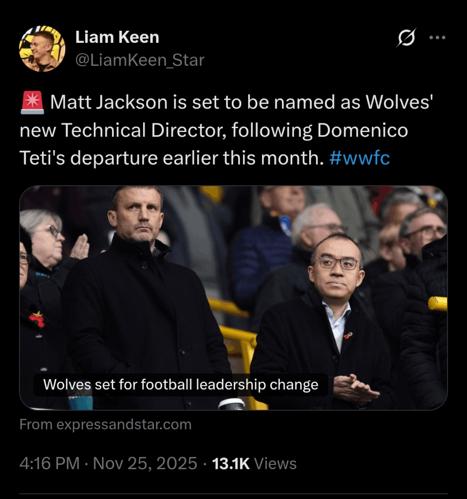 The same Matt Jackson who was head of player recruitment this summer....