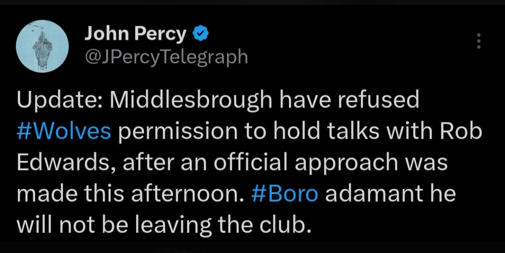 Percy says Middlesbrough have refused our approaches for Rob Edwards