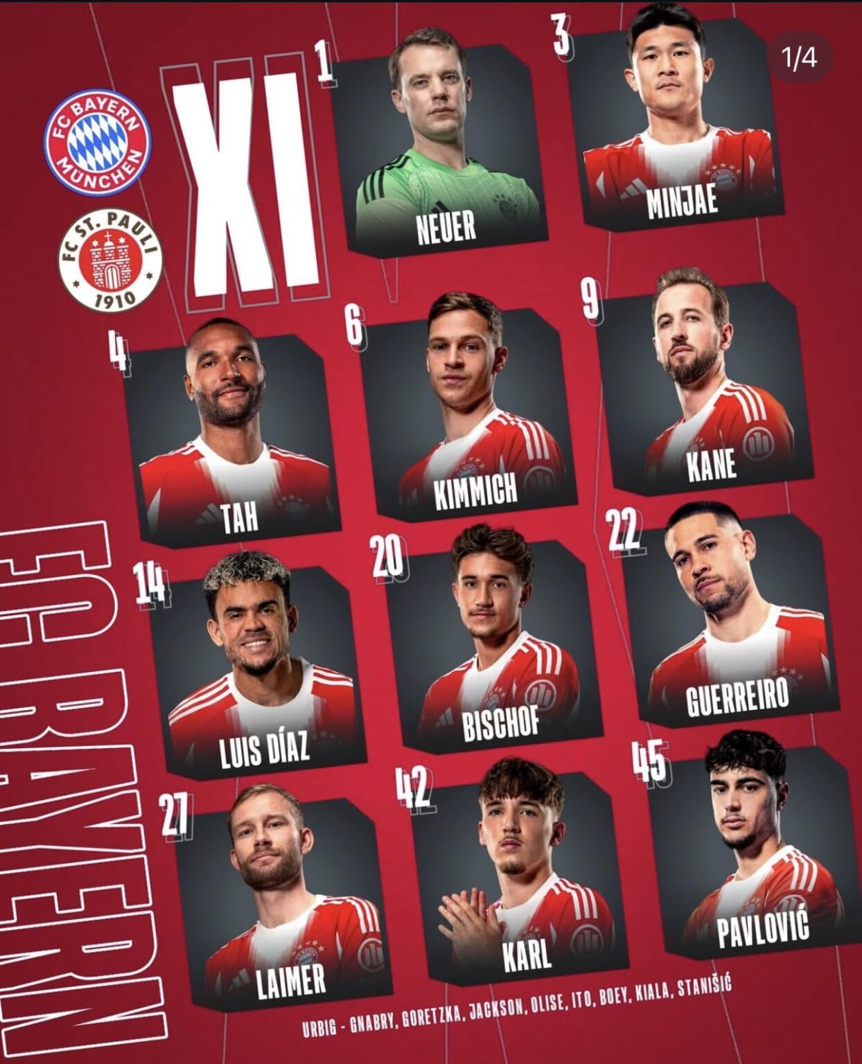 Bayern squad for MD12 against St. Pauli