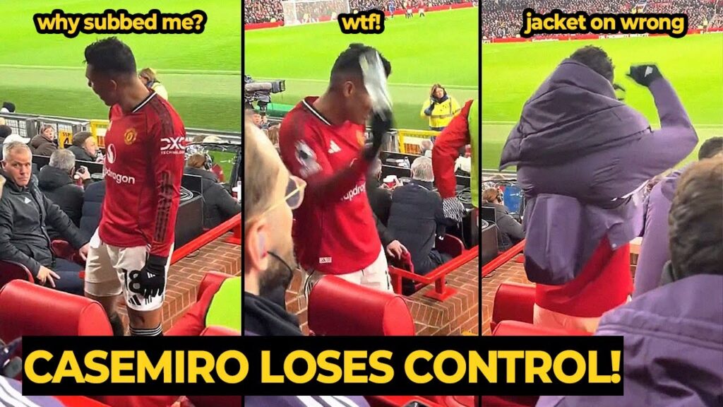 Moment Casemiro’s angry reaction to being sub off & even put his jacket on inside out vs Bournemouth