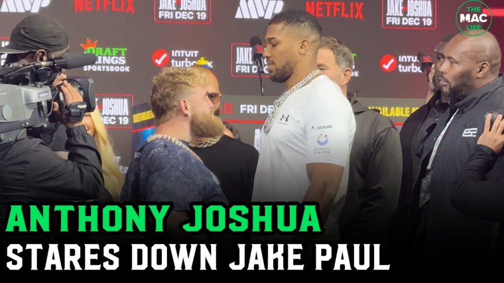Jake Paul grabs Anthony Joshua’s chest at FACE OFF