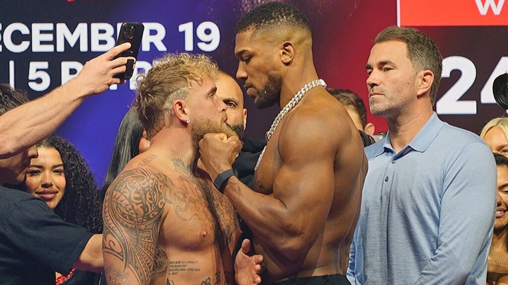 Anthony Joshua SONS Jake Paul during HEATED weigh in & Face Off!