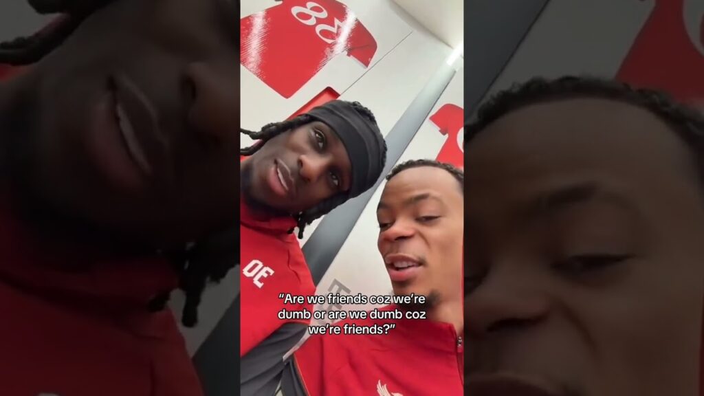 Hugo Ekitike and Jeremie Frimpong asking important questions 🤣 (via BigHeki/SC)