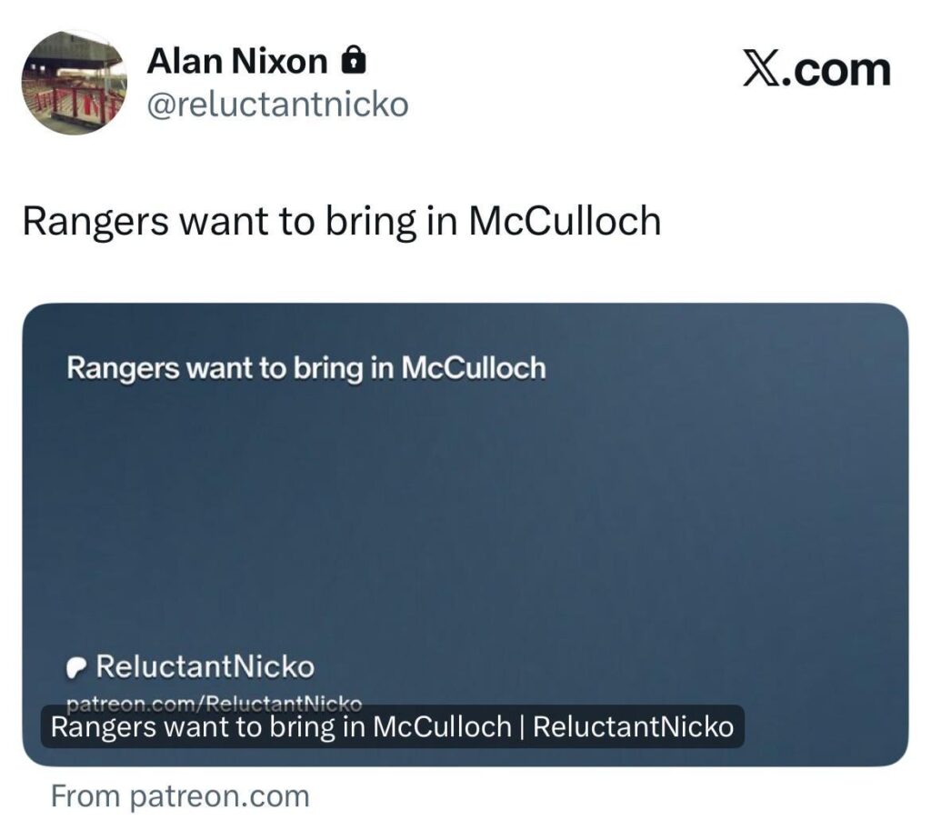 [Alan Nixon] Rangers looking to bring in Lee McCulloch to their recruitment team. McCulloch currently works for Brighton as ‘Talent Acquisition Manager’