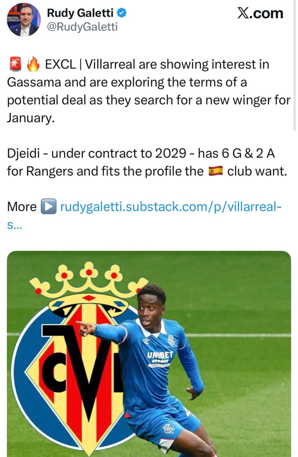 [Rudy Galetti] Villarreal are showing interest in Gassama and are exploring the terms of a potential deal as they search for a new winger for January.