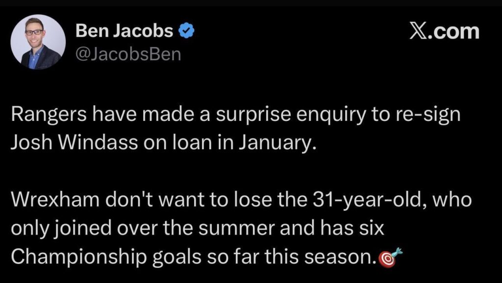 [Ben Jacobs] Rangers have inquired to re-sign Windass on loan.
