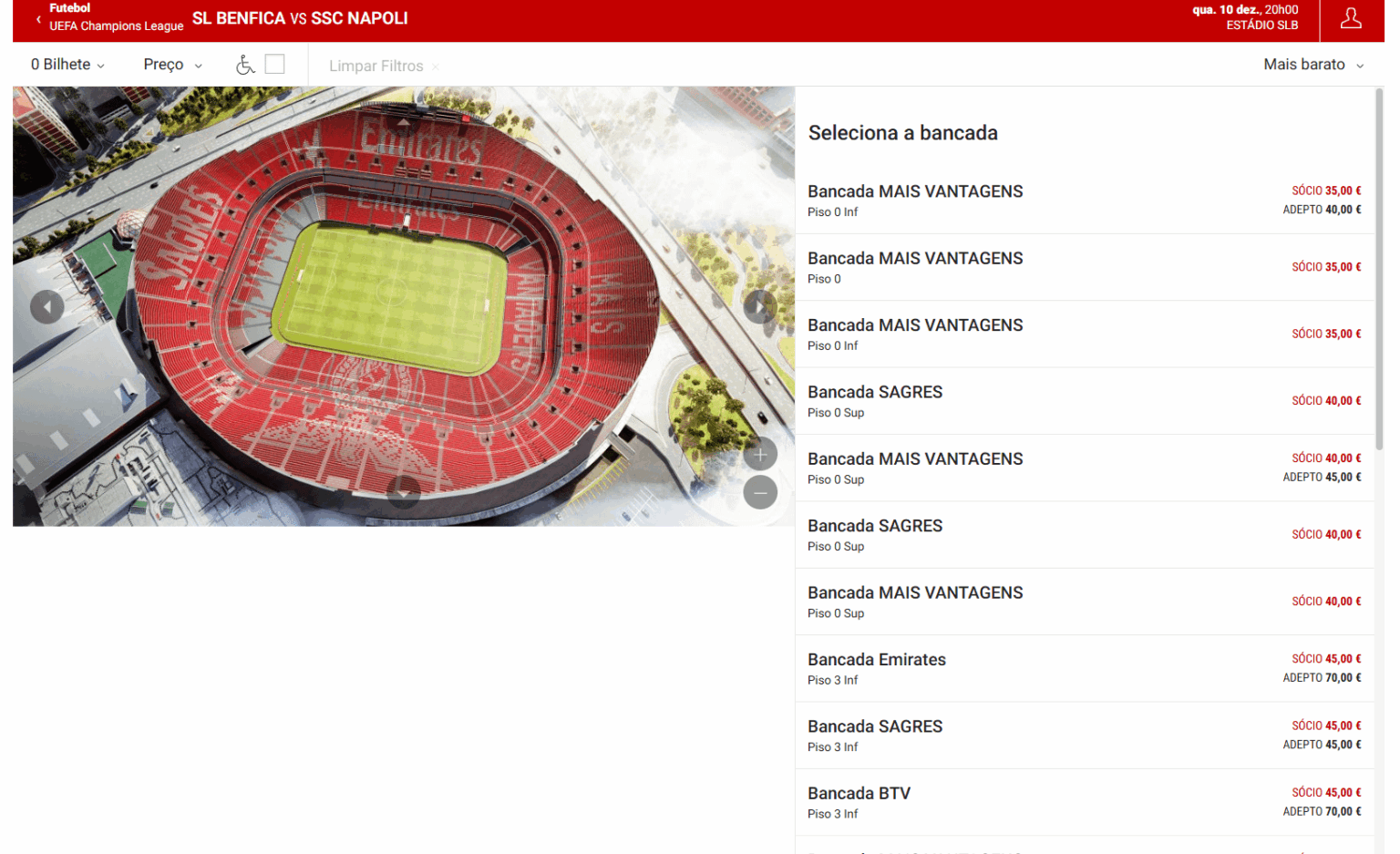 Para quê aumentar o estádio? Milhares de bilhetes disponíveis para o jogo de hoje da liga dos campeões...