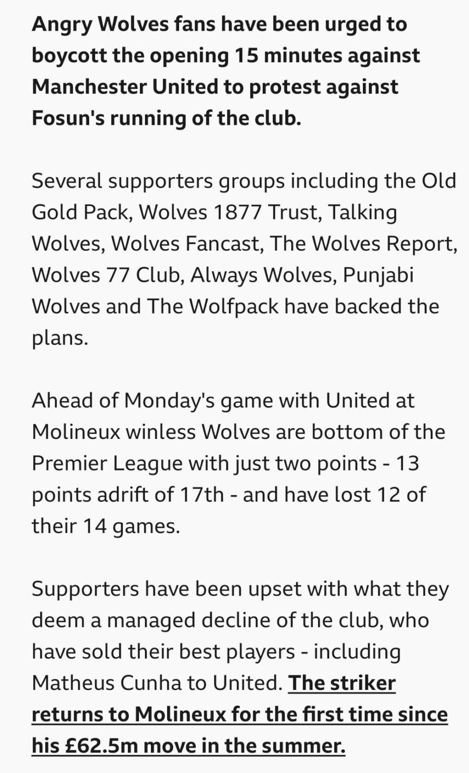 Wolves fans urged to protest.