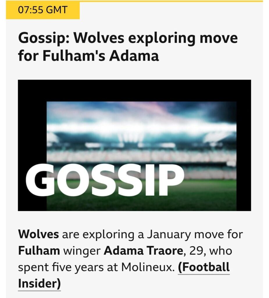 BBC gossip - Wolves after Adama