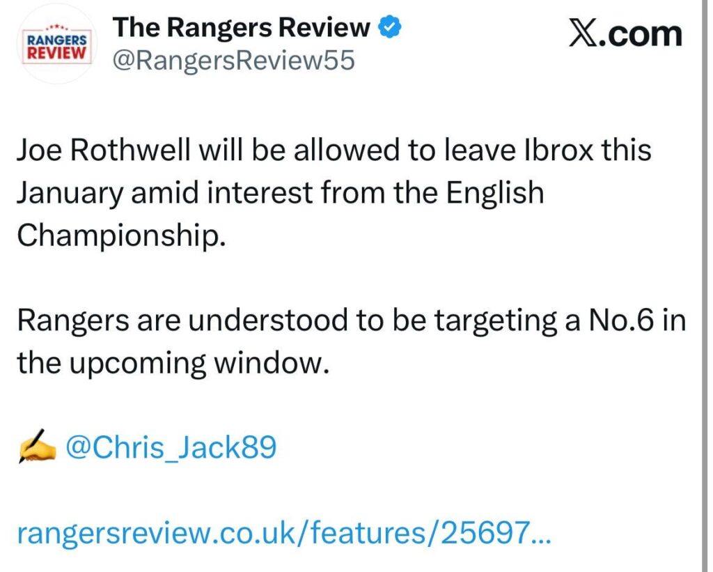 [Chris Jack] Joe Rothwell will be allowed to leave Rangers in January