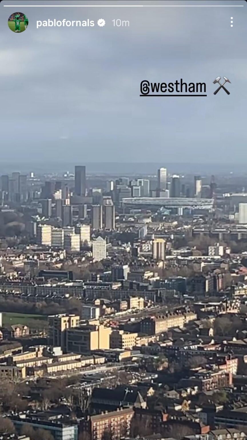 Pablo Fornals' Instagram story this morning