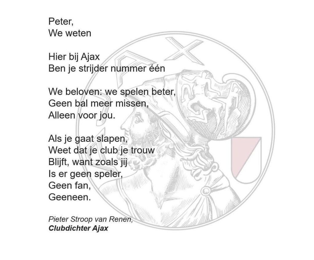 Gedicht voor Peter van club-dichter Pieter Stroop van Renen