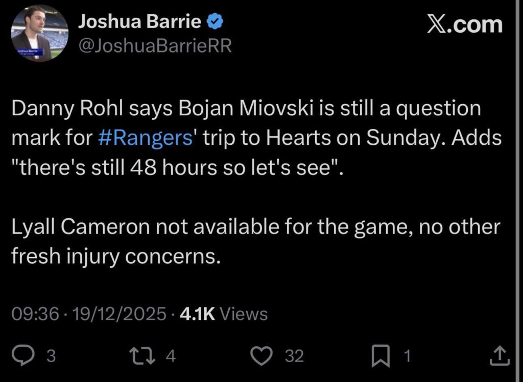 [Joshua Barrie] Question mark above Miovski for Sunday