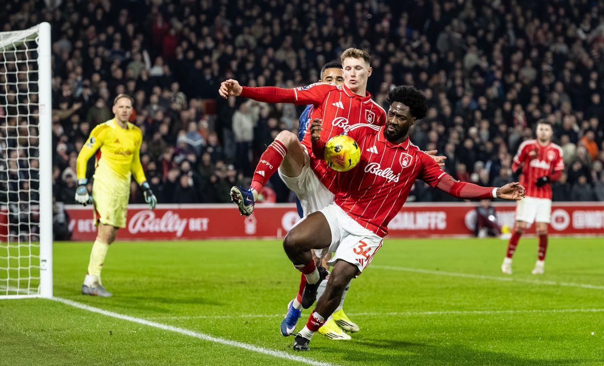 NOTTINGHAM, ENGLAND - JANUARY 17: Nottingham Forest's Ola Aina survived a VAR investigation for potential handball during the Premier League match between Nottingham Forest and Arsenal at City Ground on January 17, 2026 in Nottingham, England. (Photo by Andrew Kearns - CameraSport via Getty Images)