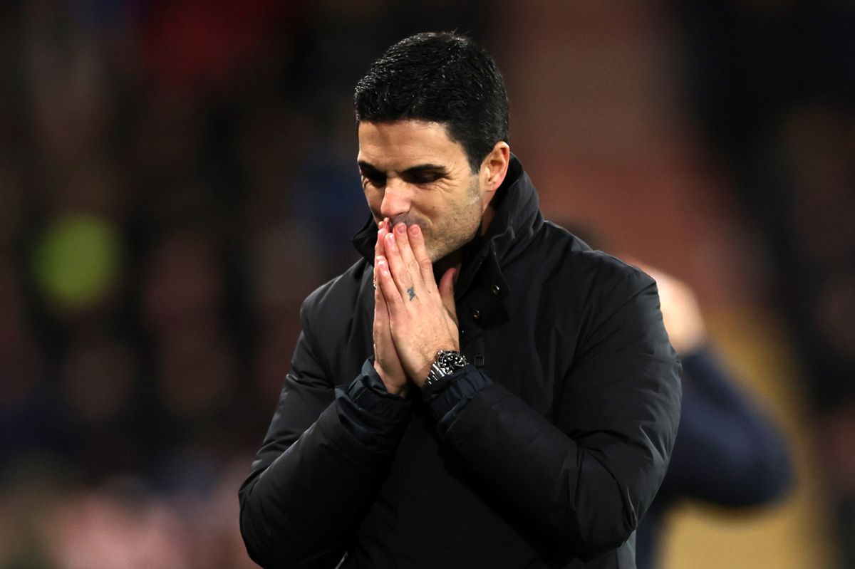 Mikel Arteta manager / head coach  of Arsenal reacts during the Premier League match between Bournemouth and Arsenal at Vitality Stadium on January 03, 2026 in Bournemouth, England.