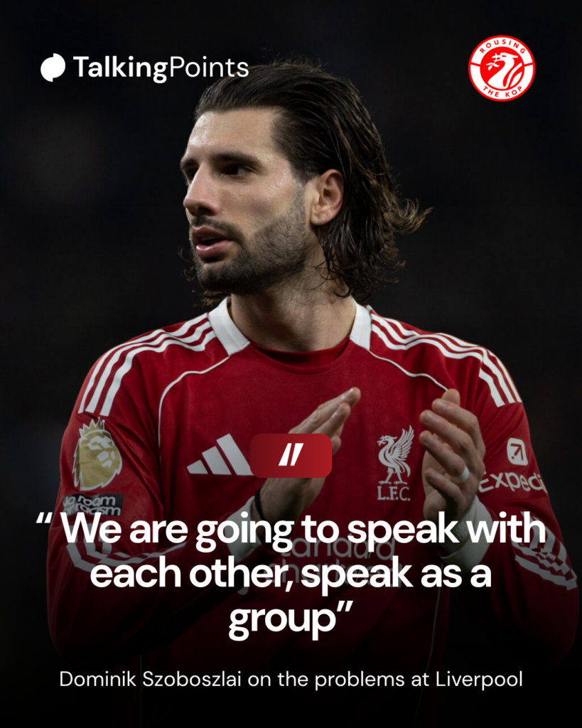Dominik Szoboszlai applauds fans after Liverpool's Premier League win at the Tottenham Hotspur Stadium