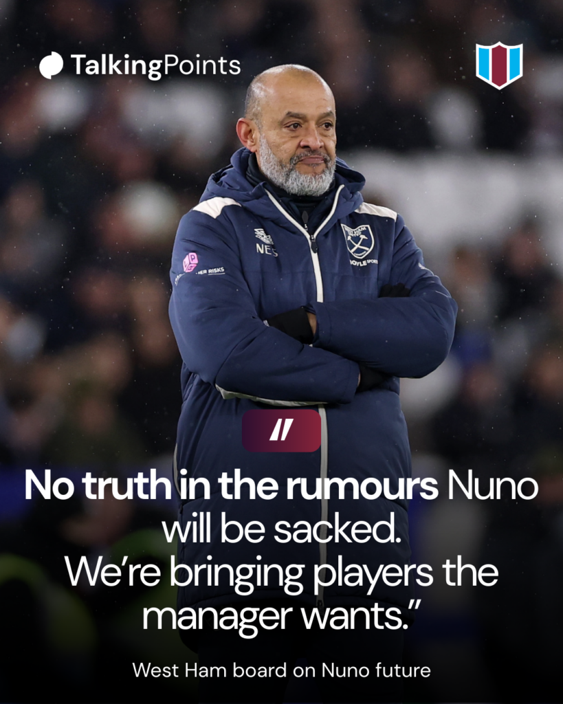 Nuno Espirito Santo, Manager of West Ham United, during the Premier League match between West Ham United and Nottingham Forest at London Stadium on January 06, 2026 in London, England.