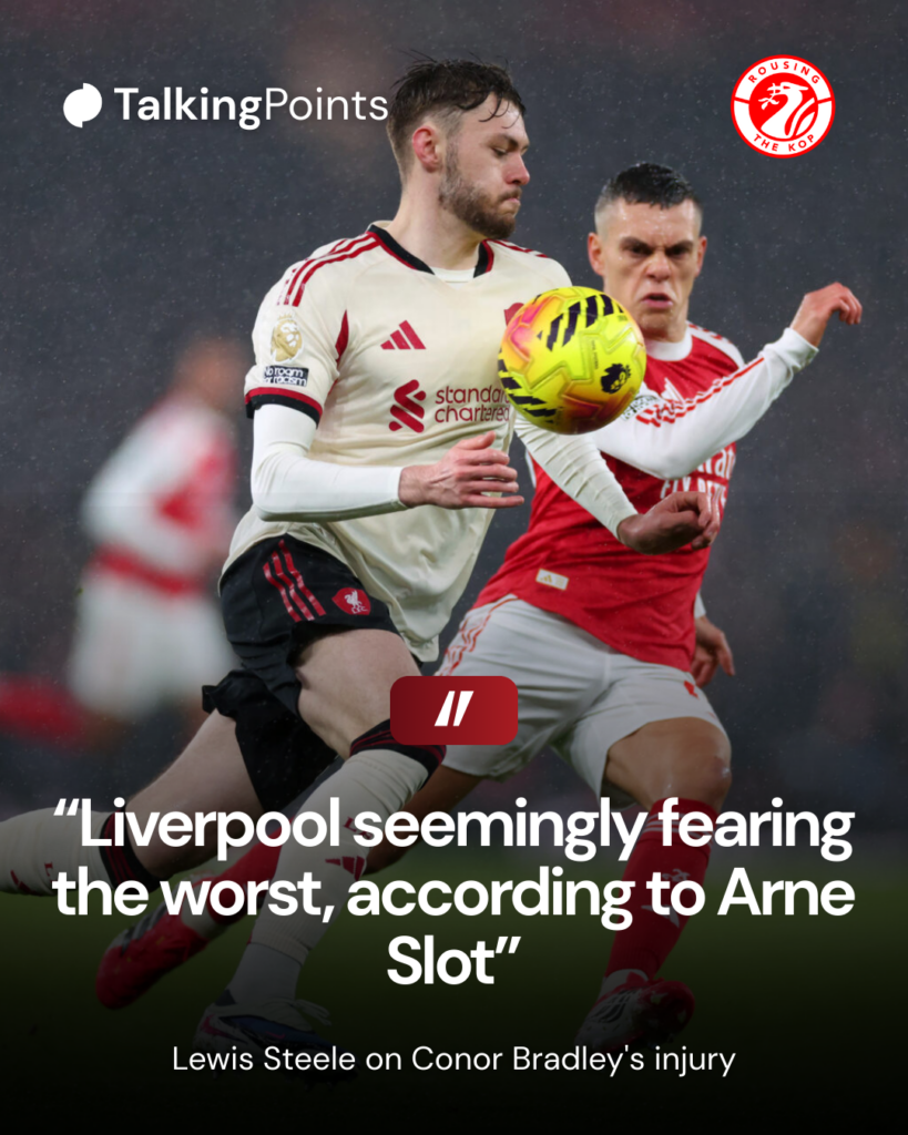 Conor Bradley and Leandro Trossard during Arsenal v Liverpool - Premier League