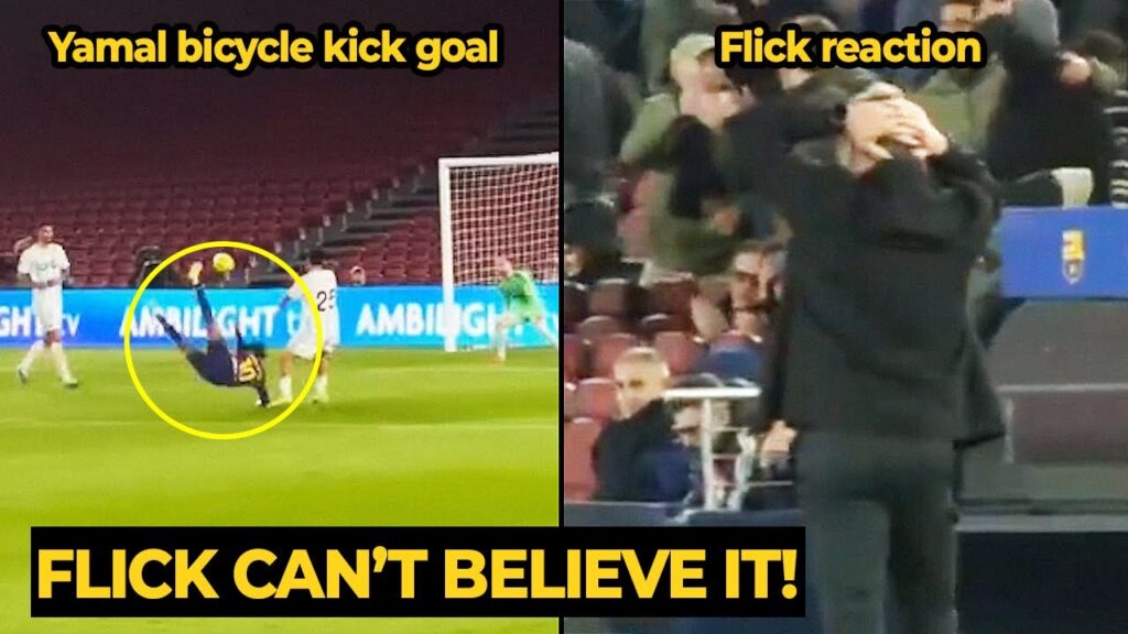 Moment Hansi Flick’s shocked reaction to Lamine Yamal’s bicycle kick goal against Real Oviedo Moment Hansi Flick’s shocked reaction to Lamine Yamal’s bicycle kick goal against Real Oviedo