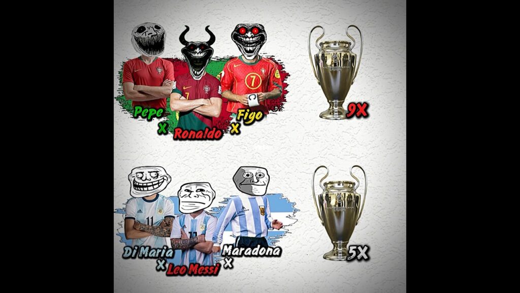 RONALDO X PEPE X FIGO VS MESSI X MARADONA X DI MARIA #football #trophy #sohrts