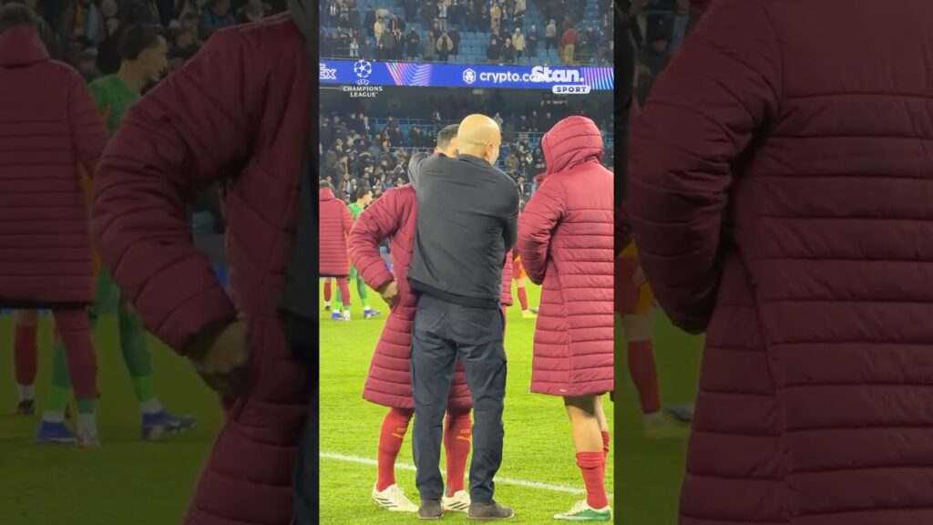 Pep Guardiola catches up with Ilkay Gundogan and Leroy Sane 🤗 #UCL #Guardiola