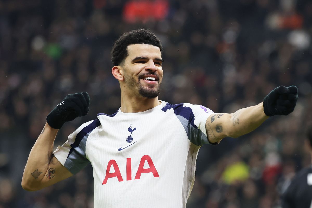 Dominic Solanke celebrates scoring for Tottenham