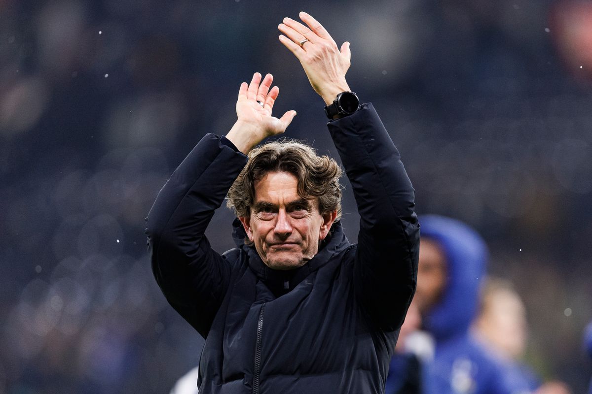 Tottenham boss Thomas Frank reacts