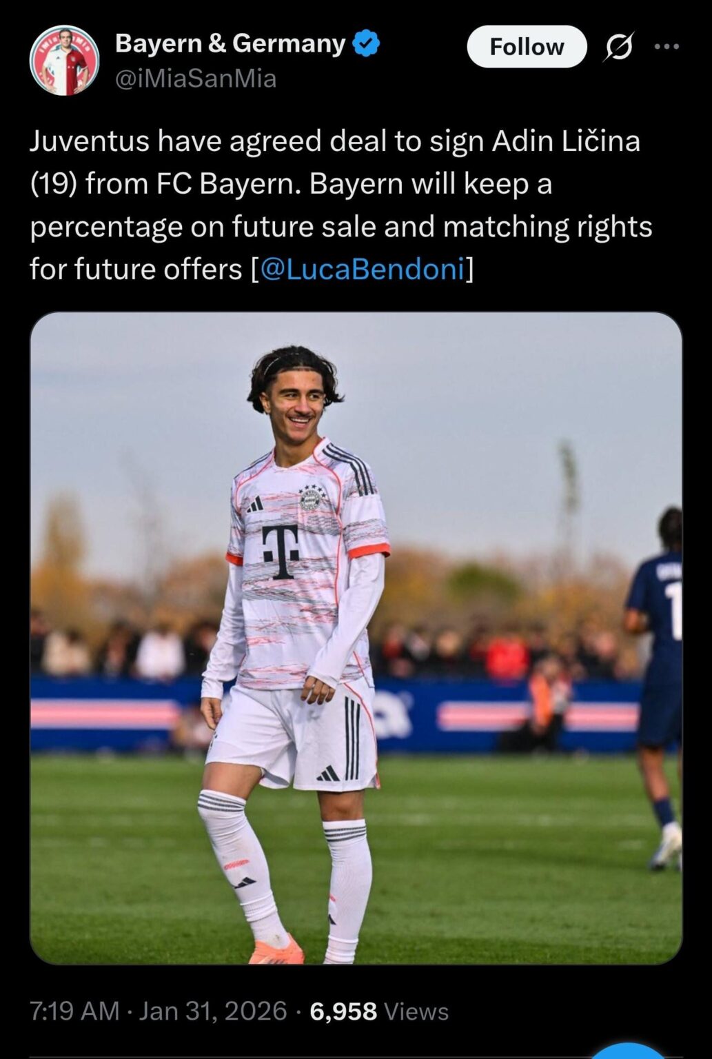 Juventus has signed Adin Ličina (19) on free transfer from Bayern Munich