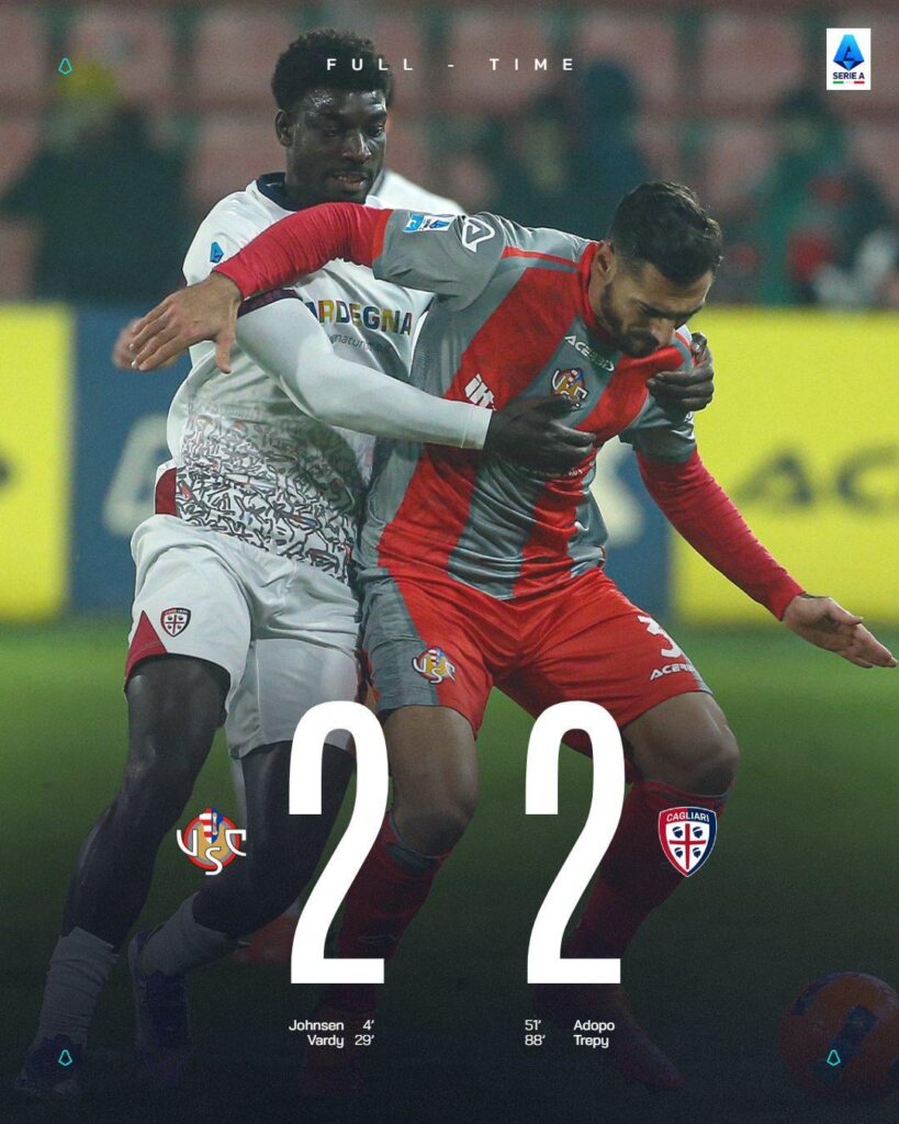 Full Time: Cremonese 2-2 Cagliari