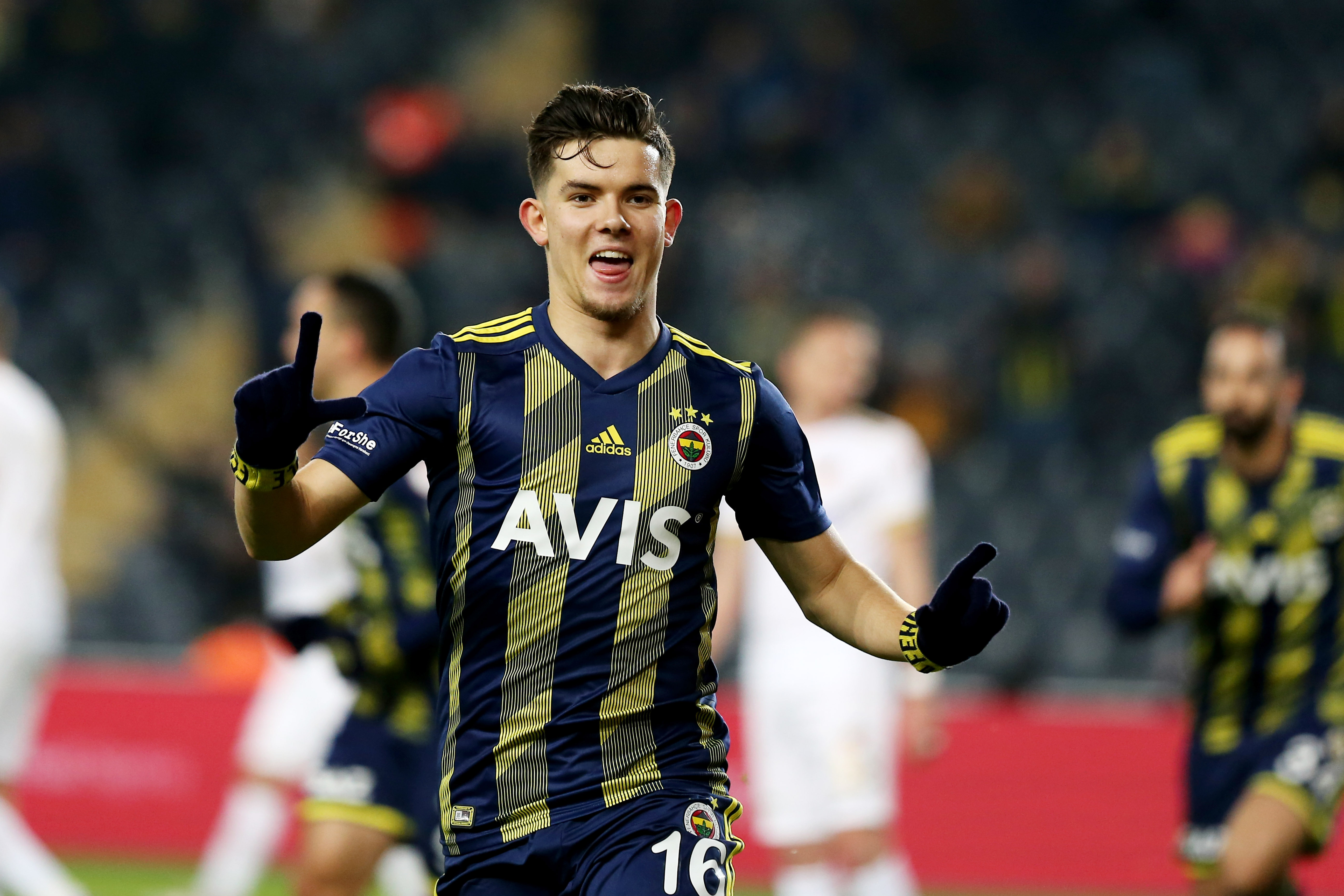 Fenerbahçe player Ferdi Kadıoğlu celebrating a goal.