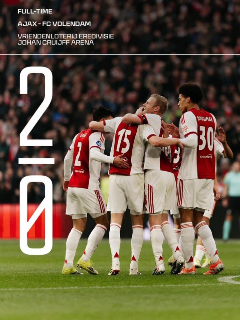 2 goals by Youri Baas means that Ajax win their 500th Eredivisie match in the Johan Cruijff ArenA: 2-0 versus FC Volendam