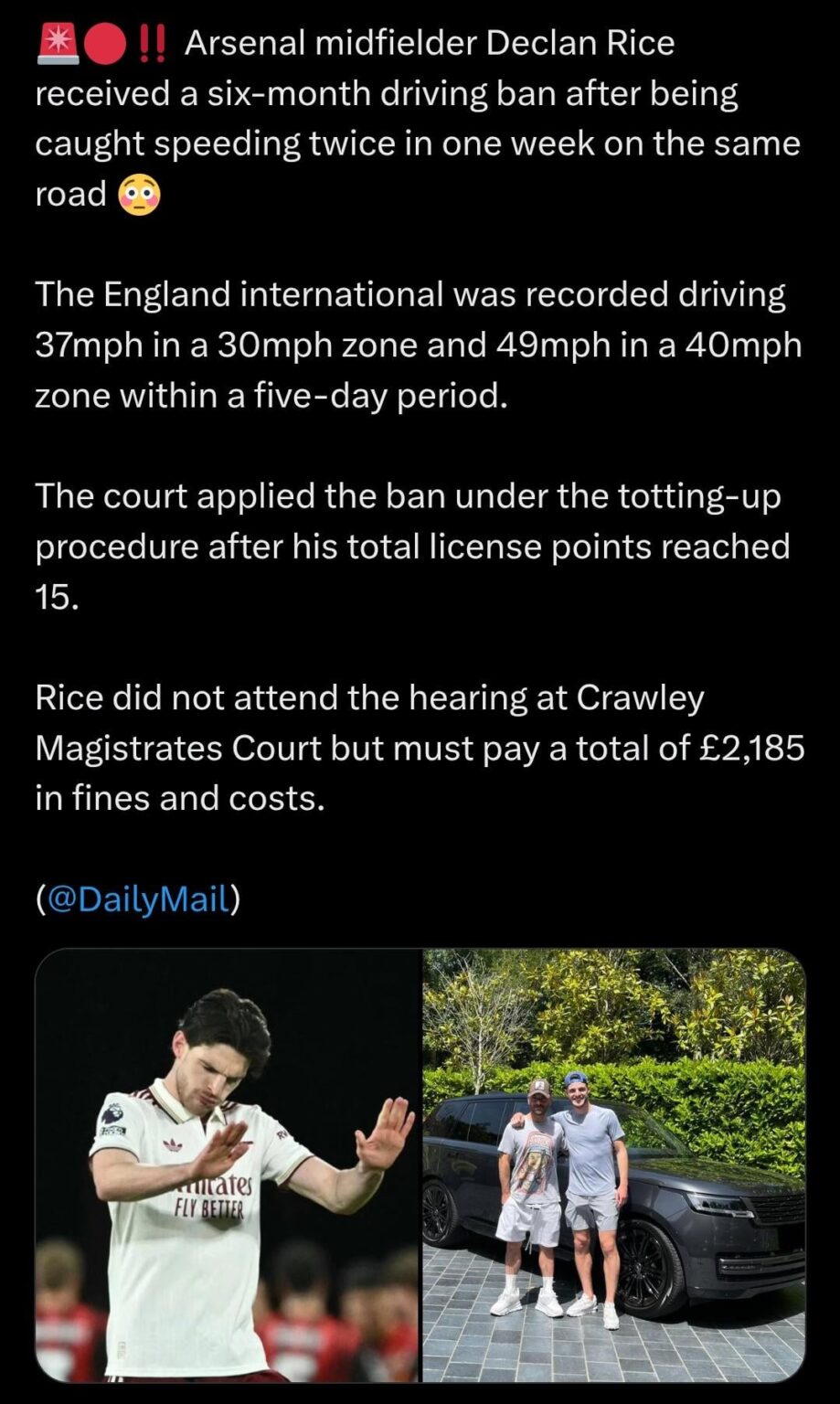 Random fact: Declan Rice has more points on his licence (15) than West Ham have in the Premier League this season (14)