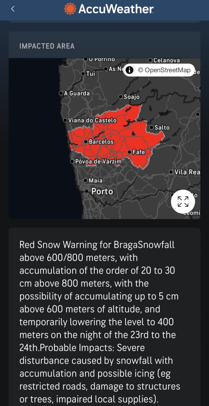 Braga is RED (weather warning) confirmed