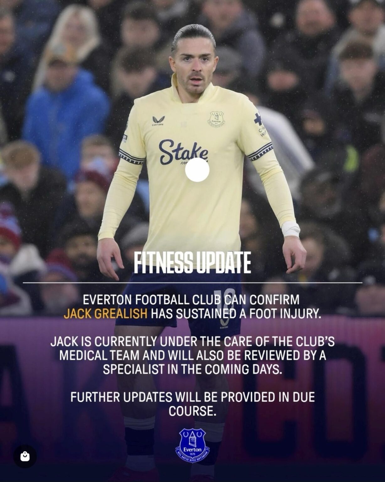 Jack Grealish has sustained a foot injury